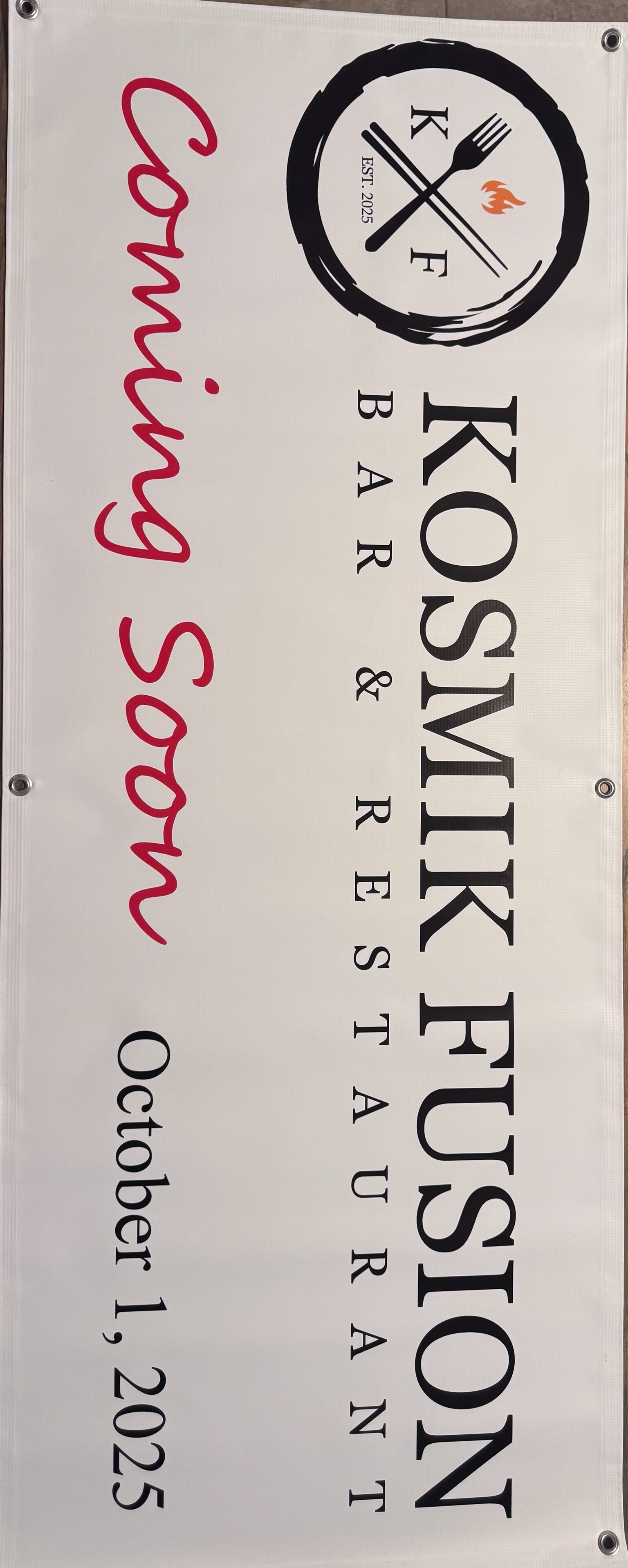 Kosmik Fusion Coming Soon grand opening vinyl banner